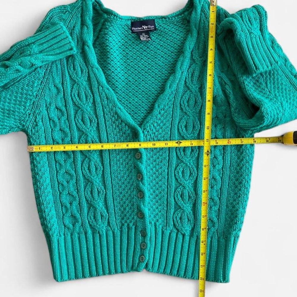 Vintage Aqua Green Chunky Knit Hunter’s Run Button Front Cardigan Sweater S - Picture 5 of 9